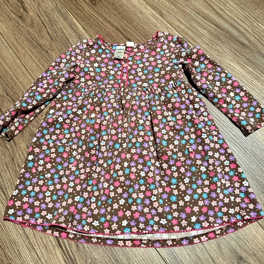 Girls 2T Osh Kosh B’Gosh Brown and Pink Floral Dress with Pockets